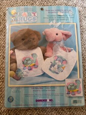 Baby Hugs Pink and Brown Cute Animal CROSS STITCH Embroidered Baby Bibs